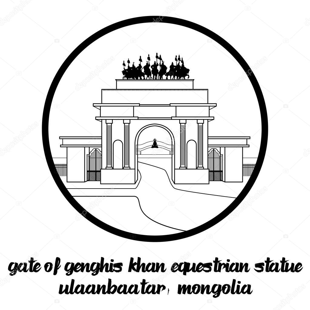 Circle Icon Line Gate of Genghis Khan Equestrian Statue. Vector illustration