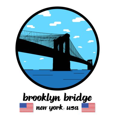 Brooklyn Köprüsü 'nün etrafında daire çiz. vektör illüstrasyonu
