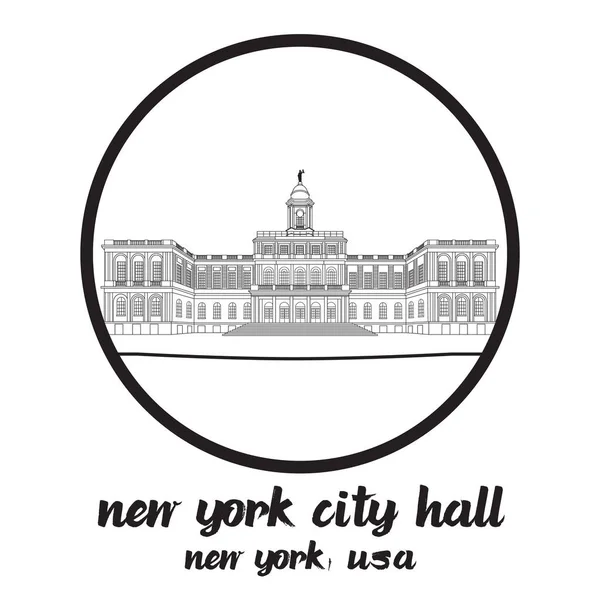 Cerchio Icona Linea New York City Hall Illustrazione Vettoriale — Vettoriale Stock