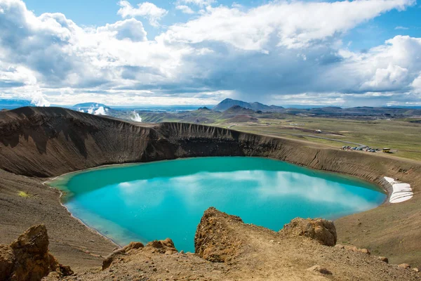 Volkan Krateri Viti Içinde Turkuaz Göl Krafla Volkanik Alanı Zlanda — Stok fotoğraf