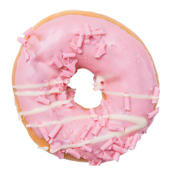 Рожевий Пончик Білим Шоколадом Ізольовано Білому Тлі — стокове фото