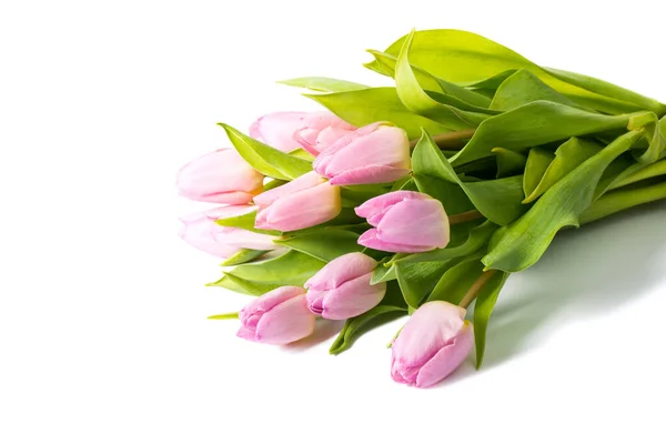 Bouquet Von Frischen Rosa Tulpenblüten Isoliert Auf Weißem Hintergrund — Stockfoto