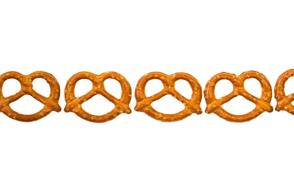 Pretzels Row Isolated White Background — Stock Photo, Image