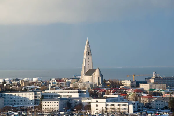 Vue Aérienne Perlan Église Hallgrimskirkja Centre Ville Reykjavik Islande — Photo