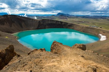 Volcano crater Viti with turquoise lake inside, Krafla volcanic area, Iceland clipart