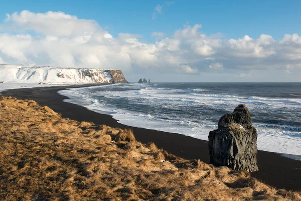Landscape with Ocean and Reynisfjall mount in winter, Iceland