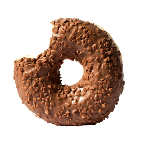 Кусаний Шоколадний Пончик Ізольований Білому Тлі — стокове фото