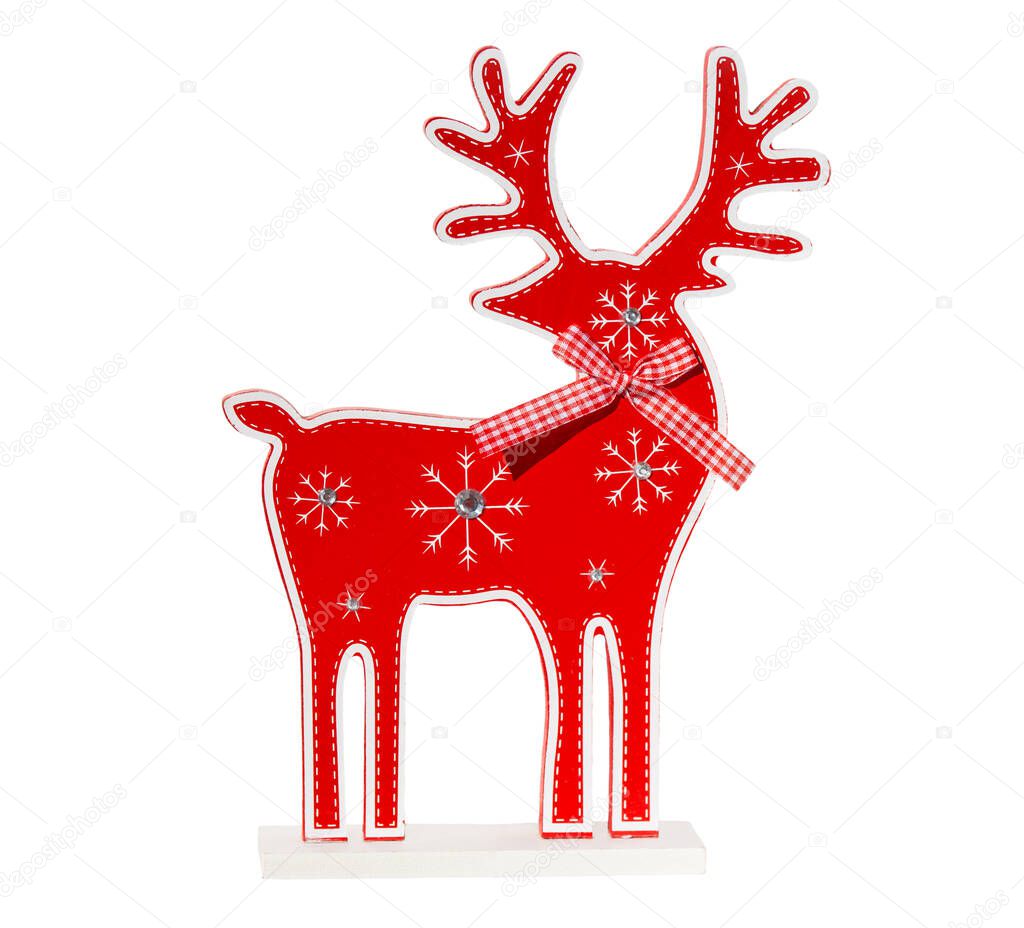 Red wooden Christmas reindeer isolated on white background