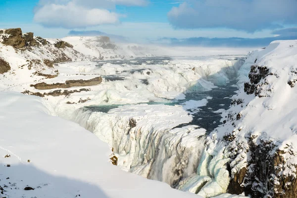 Erős Gulfoss Vagy Arany Vízesés Télen Izlandon — Stock Fotó