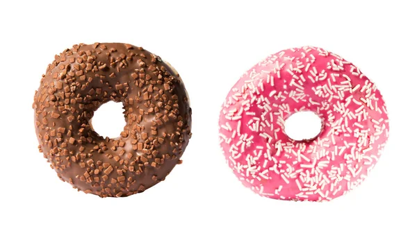 Шоколадний Пончик Рожевий Пончик Ізольовані Білому Тлі — стокове фото