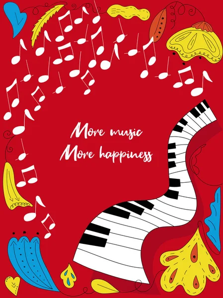 Bright Vector Illustration Music Concept Piano Notes Flowers Music Poster — Stock Vector