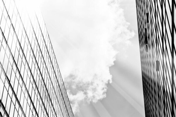 Black and white of modern glass building