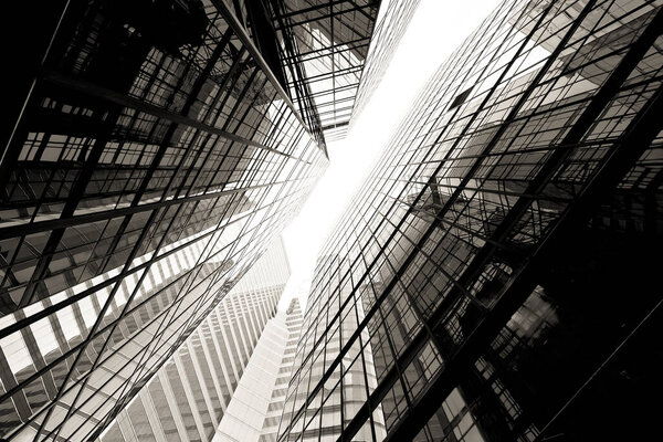 Modern glass buildings in city
