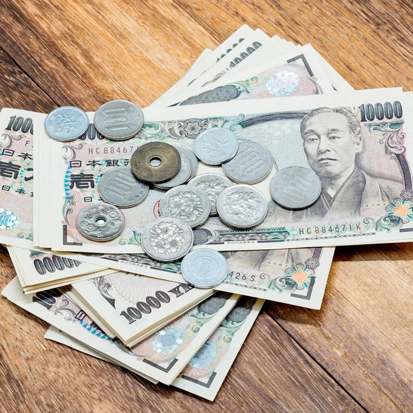 Japán Yen Bankjegyek Érmék — Stock Fotó