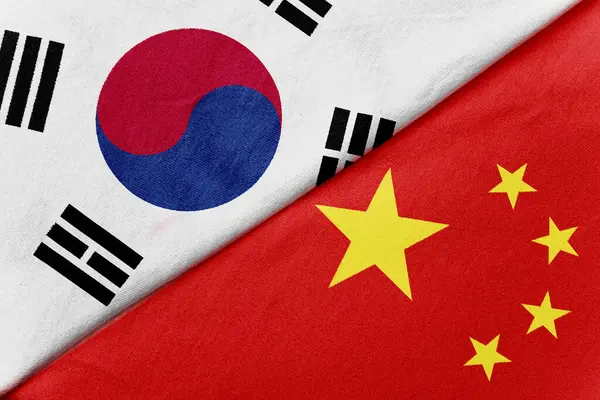 Южная Корея Китай Фоне Флагов — стоковое фото