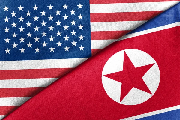 Amerikaanse Noord Koreaanse Vlaggen Achtergrond — Stockfoto