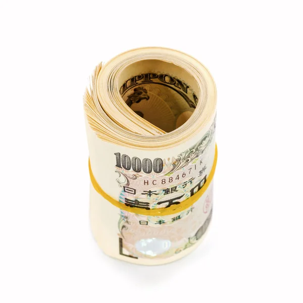 Японские Банкноты Стек Белом Фоне — стоковое фото