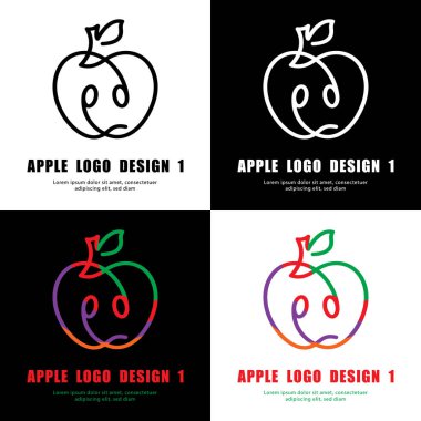 Soyut elma logosu tasarımı, dekoratif elma logosu tasarımı, meyve logosu tasarımı, vektör çizimi, renkli elma logosu tasarımı