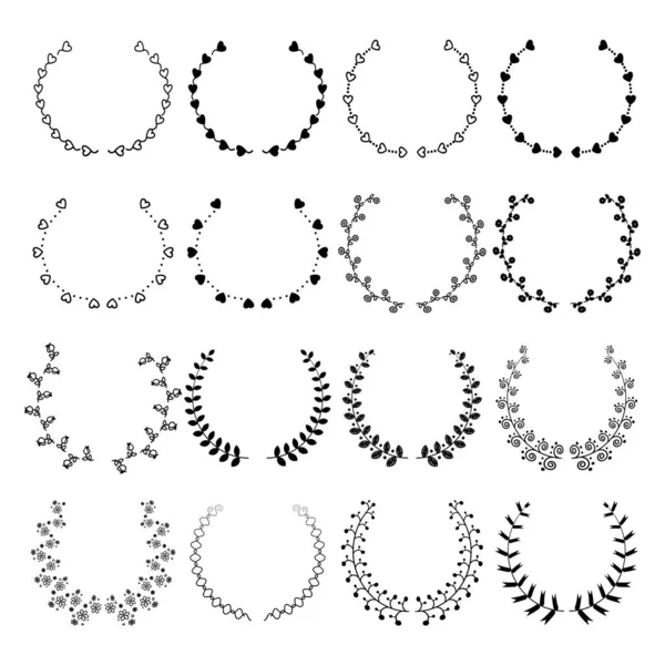 Laurel wreath vector illustration, Sixteen of black and white laurel wreath, Decoration laurel wreath for postcard and party, Simply cute cartoon laurel wreath, Vector illustration