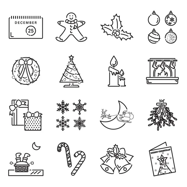 Χριστούγεννα Εικονίδια Γραμμή Θέμα Δεκαέξι Εικόνες Γραμμή Χριστούγεννα Vector Εικονογράφηση — Διανυσματικό Αρχείο