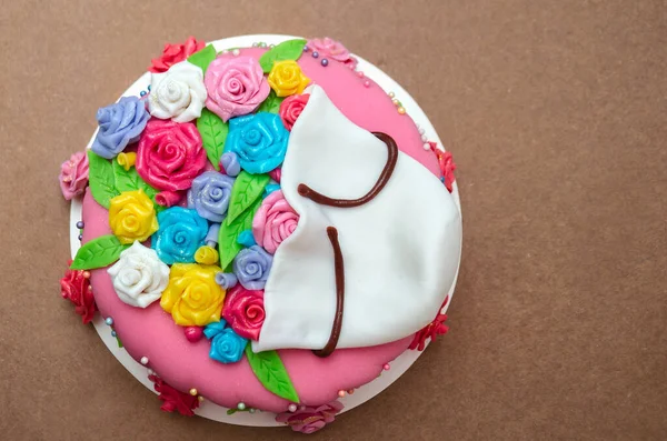 Pastel Decorado Como Una Bolsa Flores Abierta Hecha Con Fondant — Foto de Stock