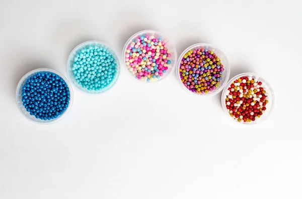 Essbare Perlen Körner Und Dragees Sehr Farbenfroh Zur Dekoration Von — Stockfoto