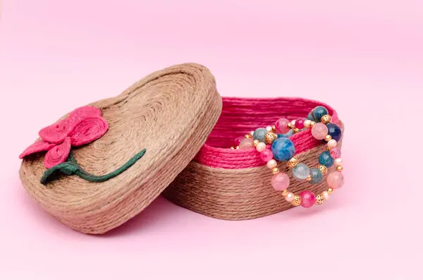 Sieraden Doos Handgemaakt Met Jute Draad Ideaal Voor Cadeau — Stockfoto