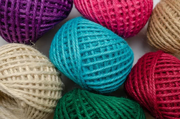 Balls Colored Henequen Thread White Background — Stok Foto