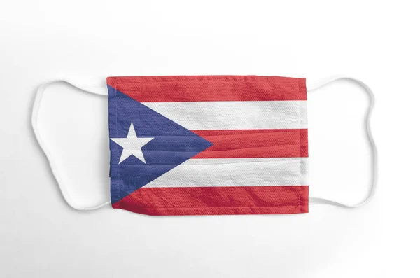 Masque Visage Avec Drapeau Imprimé Porto Rico Sur Fond Blanc — Photo