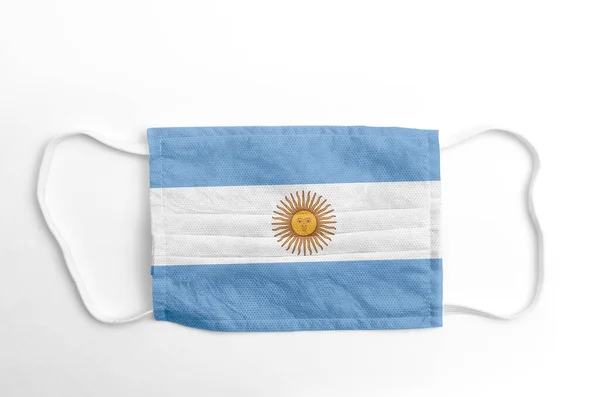 Obličejová Maska Tištěnou Vlajkou Argentiny Bílém Pozadí Izolované — Stock fotografie