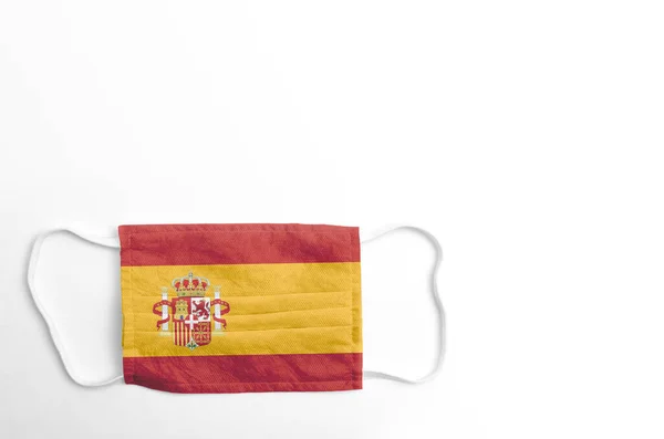 Ansiktsmask Med Tryckt Flagg Spanien Vit Bakgrund Isolerad — Stockfoto