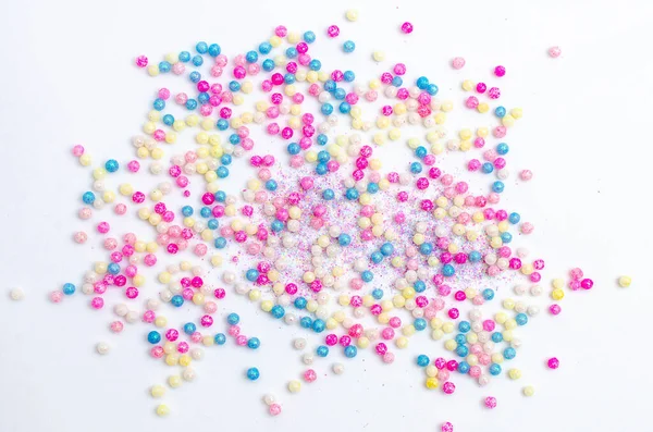 Pearls Sprinkles Dragees Cake Decoration Scattered White Background — Stock Photo, Image