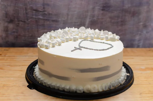 Tres Leches Cake Gemaakt Voor Een Doopfeest Versierd Met Een — Stockfoto
