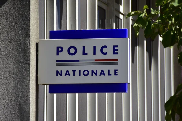 Sinal Polícia Nacional Escrito Francês Numa Esquadra Polícia França — Fotografia de Stock