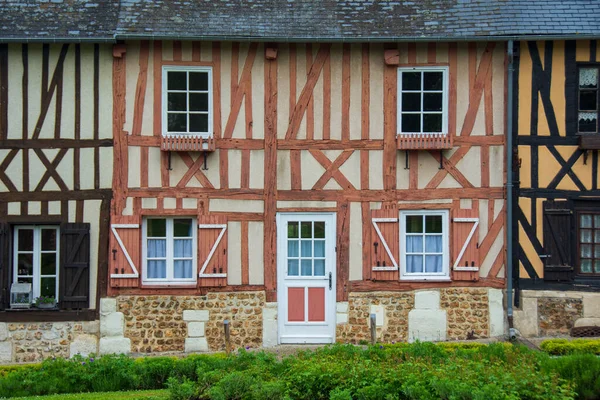 Fasáda Starého Zpola Roubeného Domu Typický Normandský Styl Bec Hellouin — Stock fotografie