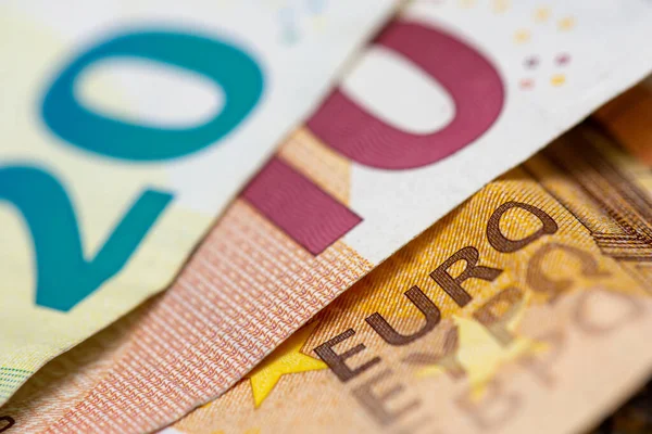 Közelkép Eurobankjegyekről Euro Szóval — Stock Fotó