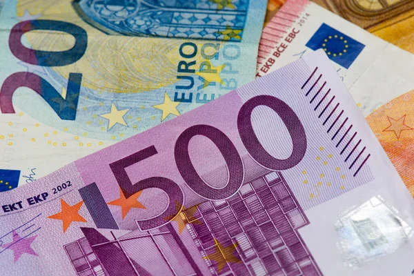 500 Eurobankjegy Eurobankjegy Között Közelkép — Stock Fotó