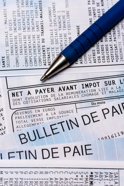 Francuska Lista Płac Biuletyn Paie Odliczeniem Podatku Dochodowego — Zdjęcie stockowe