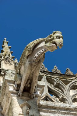 Saint-Pierre Kilisesi 'nin ön cephesinde Gargoyle, Gotik stilin tarihi anıtı, Dreux, Fransa