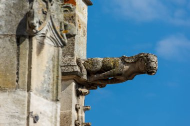 Saint-Pierre Kilisesi 'nin ön cephesinde Gargoyle, Gotik stilin tarihi anıtı, Dreux, Fransa
