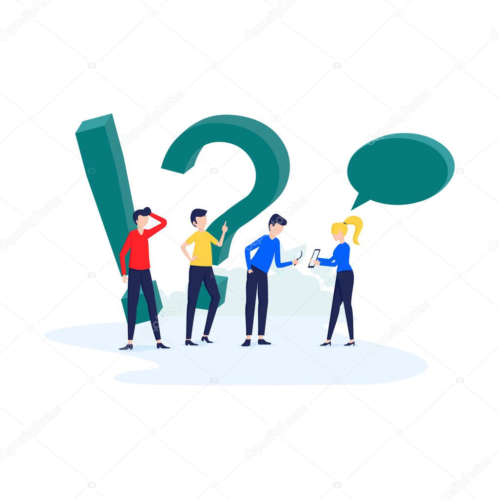Vector illustration flat design, conceptual illustration of people, getting help information, answering questions, online communication
