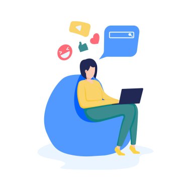 Vektör illüstrasyonu, internet üzerinden iletişim, sosyal ağ, sohbet, video, haber, arama, web grafikleri, iletiler, web sitesi