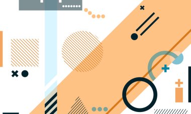 Çizgili köşegen çizgiler üzerinde renkli soyut dinamik geometrik elementler desen tasarımı. Kapak broşürünüz için modern tasarım, poster, afiş ağı, broşür.