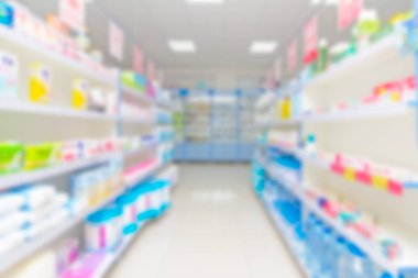arka plan bulanıklık raf ilaçlar ve diğer eşyaları eczane mağaza