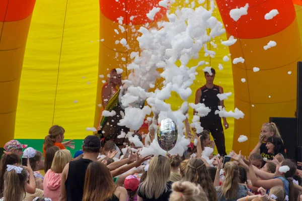 Kamennomostsky Russia September 2018 Happy Children Having Fun Foam Party — Stock Photo, Image