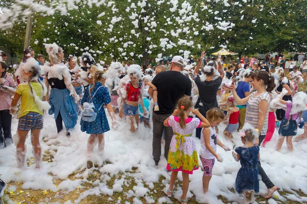 Kamennomostsky Rusia Septiembre 2018 Niños Felices Divirtiéndose Una Fiesta Espuma — Foto de Stock