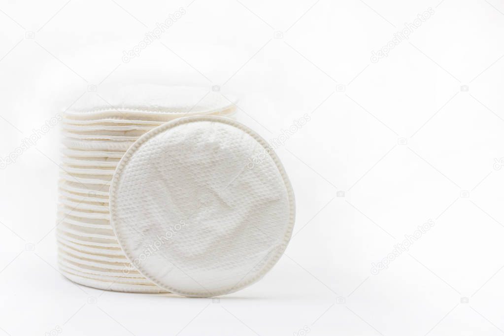 round cotton swabs inserts bra for nursing mothers on white background with copy space