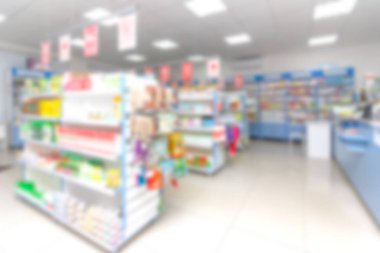 mağaza, eczane, minimarket ile bulanık arka plan