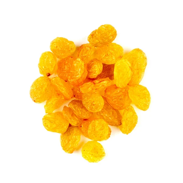Gelbgoldene Rosinen Aus Weißen Trauben Isoliert Auf Weißem Hintergrund Nahaufnahme — Stockfoto