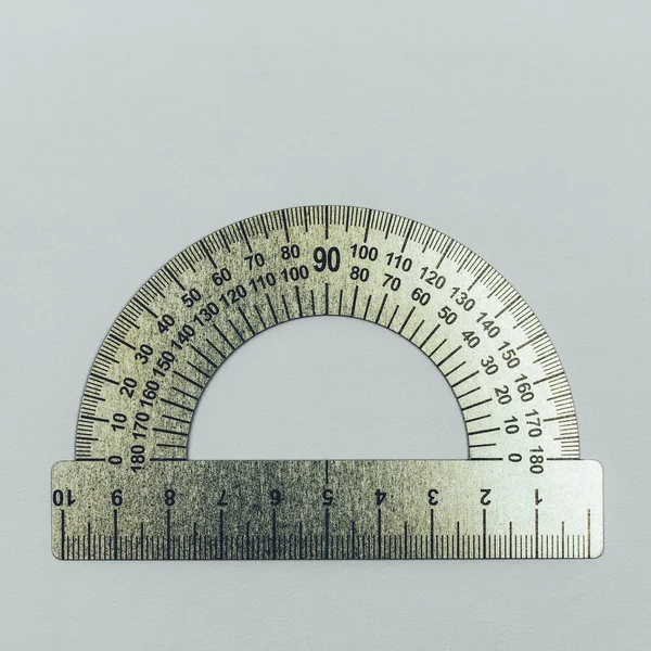 Metal Protractor Close Fundo Cinza Vista Superior — Fotografia de Stock